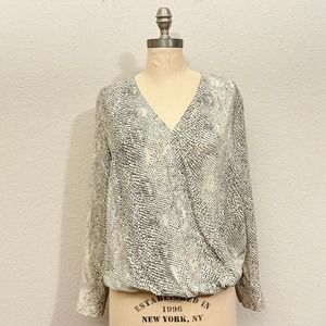 RAILS Hillary Snakeskin-Print Surplice Top Faux Wrap in Cream